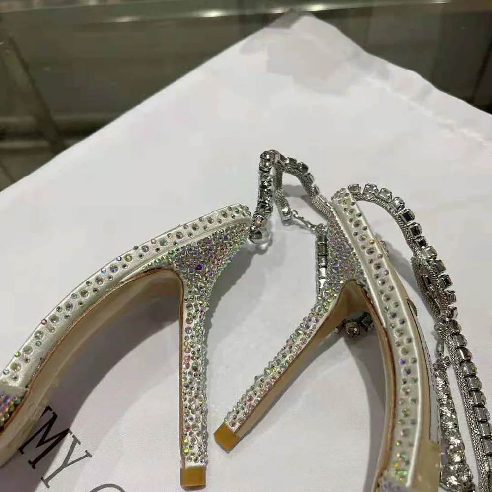 Jimmy Choo Saeda 100 Ivory Satin Pumps with Crystal Embellishment for Women