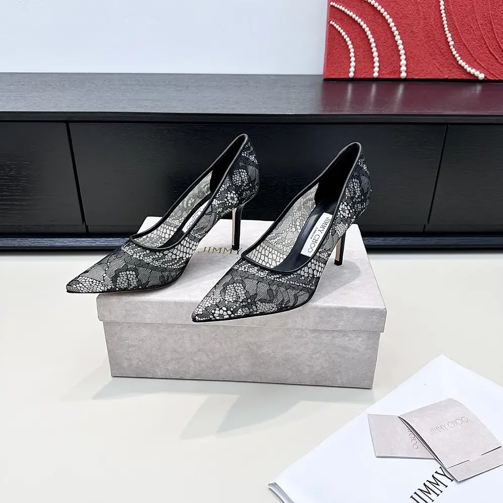 Jimmy Choo Romy 85 Black Jimmy Choo Lace Pumps for Women