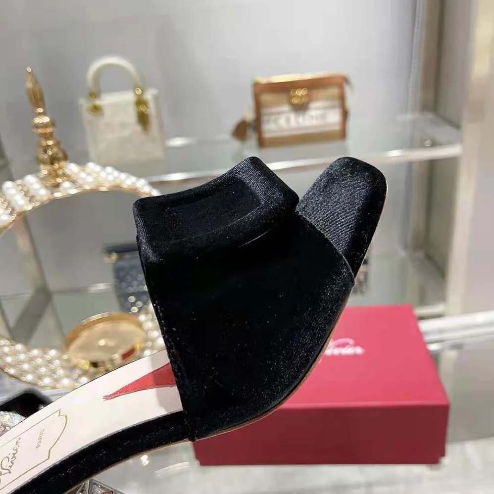 Roger Vivier Cube Strass Heel Mules in Satin for Women in Black Roger Vivier Cube Strass Heel Mules in Satin for Women in Black
