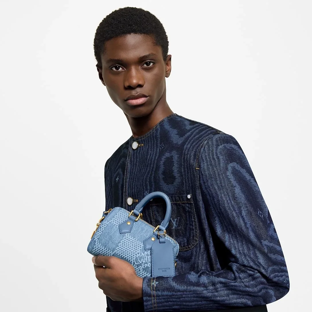 Louis Vuitton Speedy 18 Bandouliere Top Handle Bag in Denim Blue Gold Hardware Louis Vuitton Speedy 18 Bandouliere Top Handle Bag in Denim Blue Gold Hardware