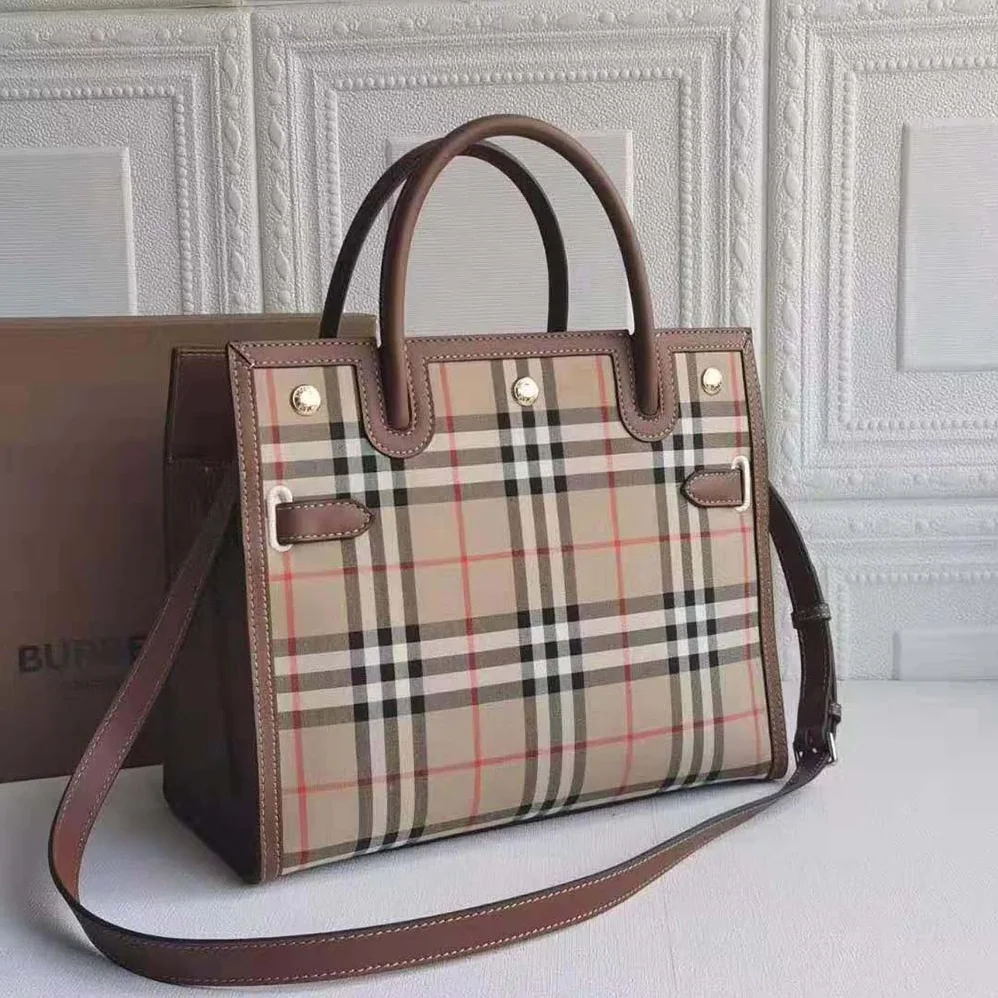 Burberry Mini Vintage Check Two-handle Title Bag for Women in Brown