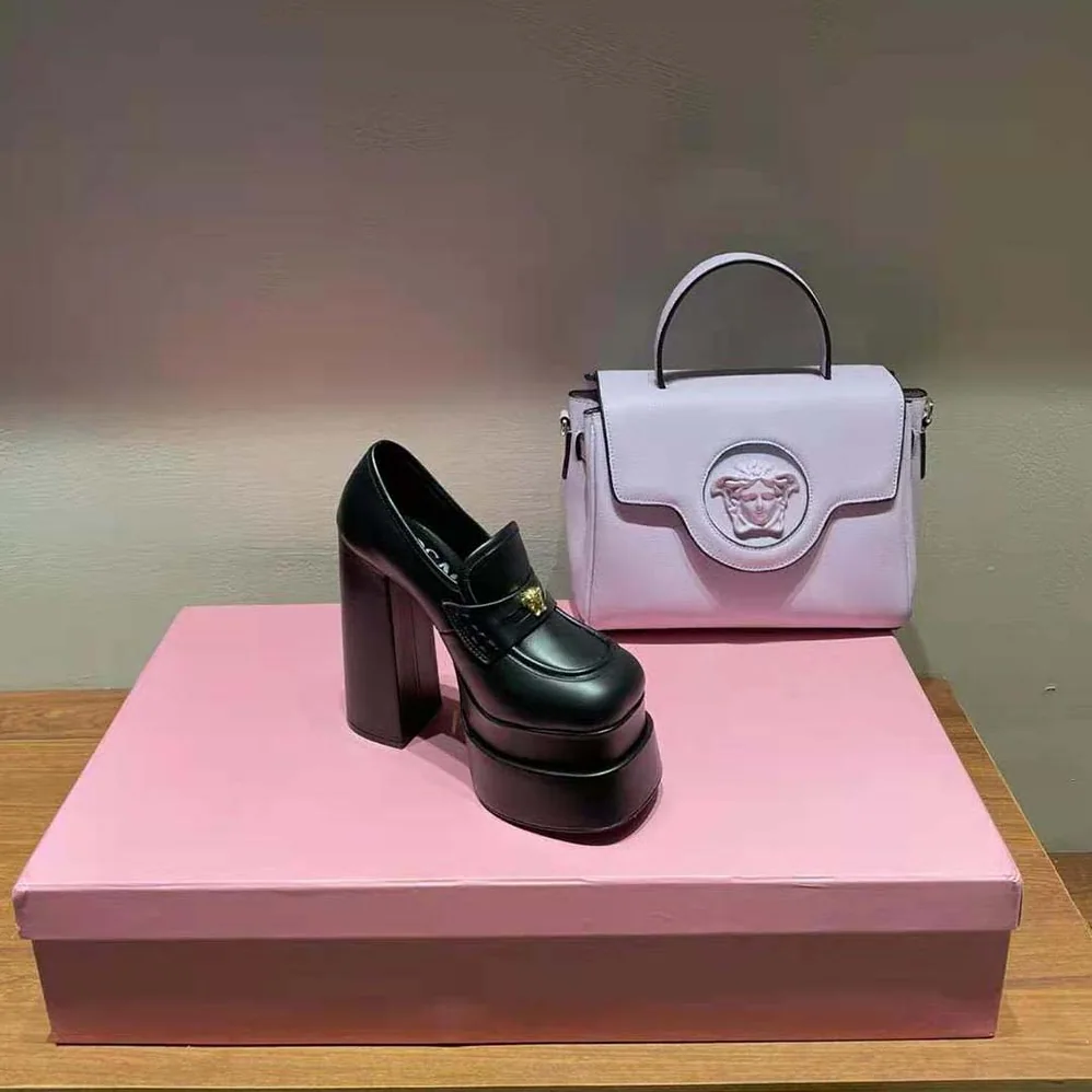Versace Intrico Platform Loafers in 15cm Heel Height for Women in Black Versace Intrico Platform Loafers in 15cm Heel Height for Women in Black