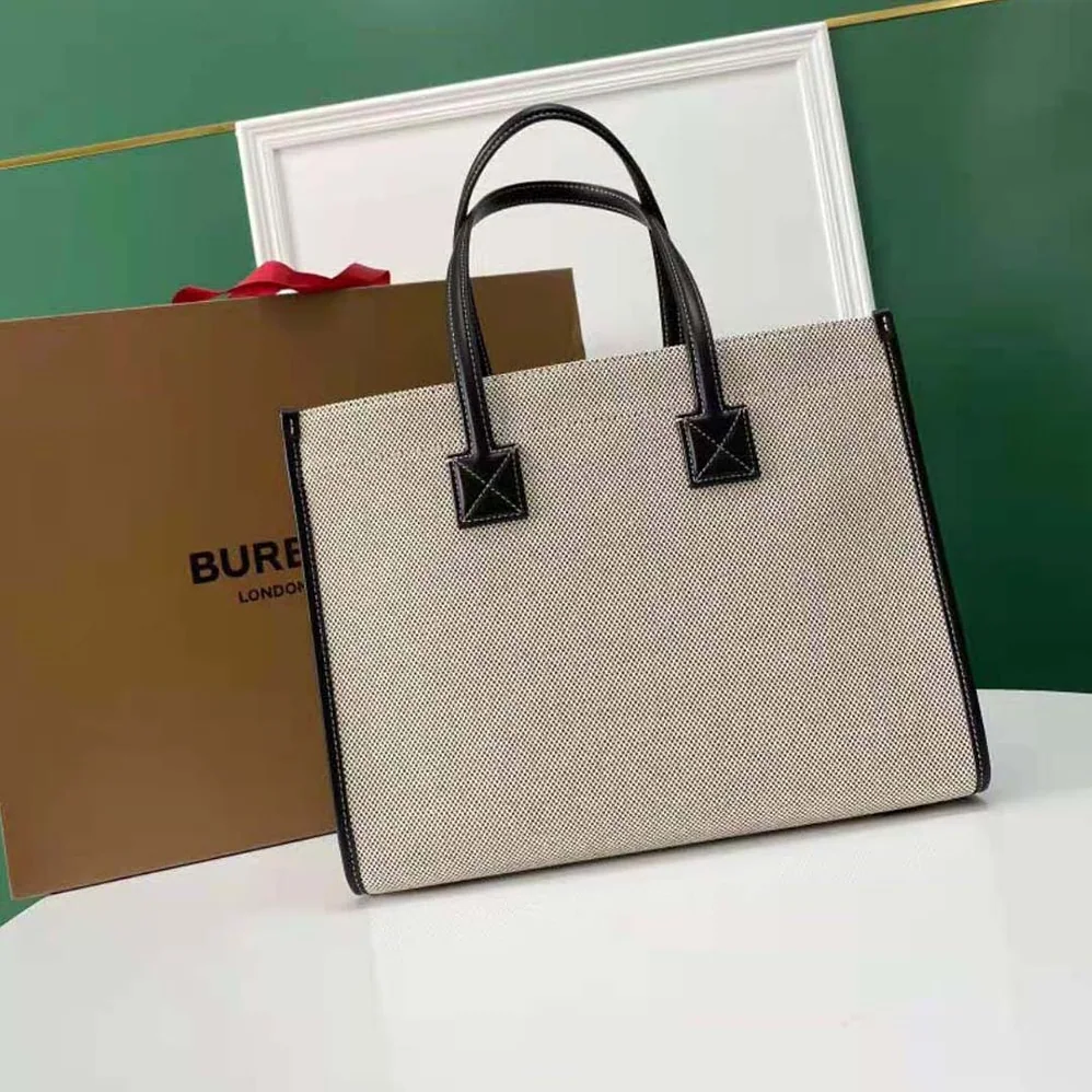 Burberry Medium Two-tone Canvas and Leather Freya Tote for Women in Black Burberry Medium Two-tone Canvas and Leather Freya Tote for Women in Black