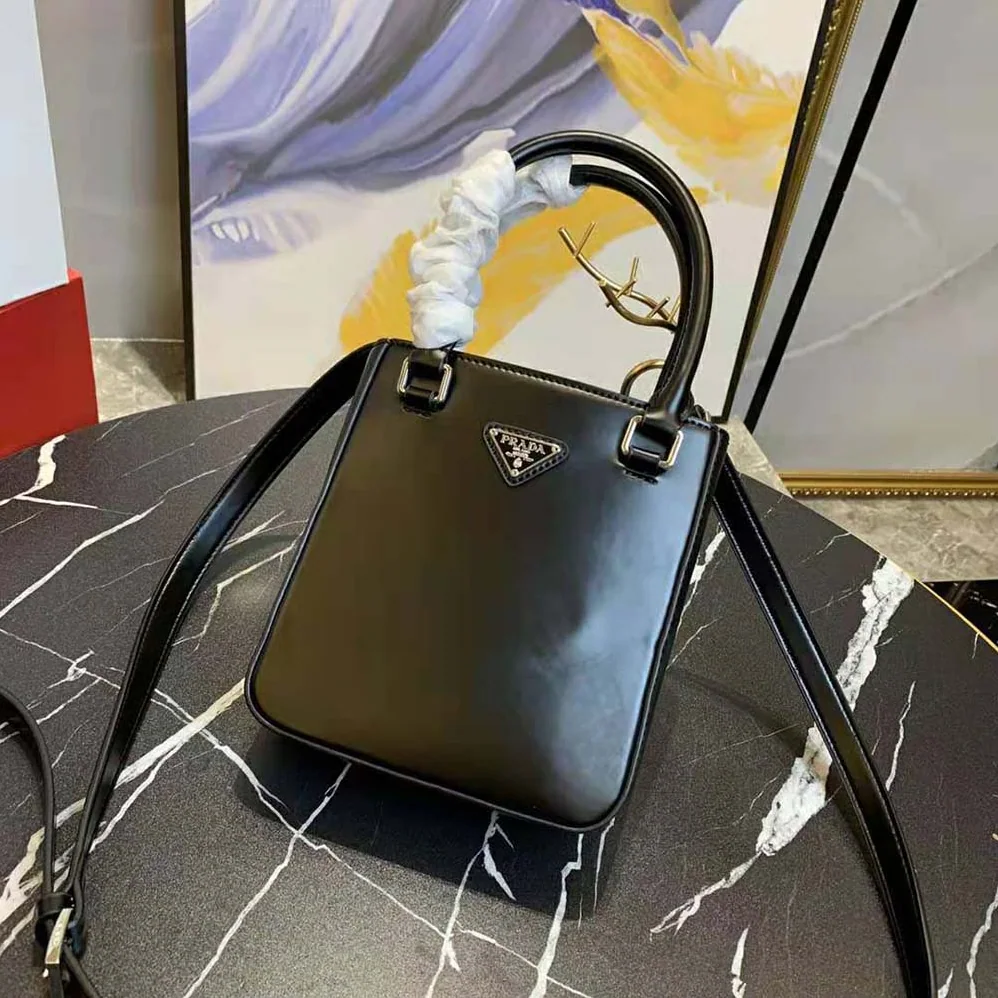 Prada Small Brushed Leather Tote for Women in Black