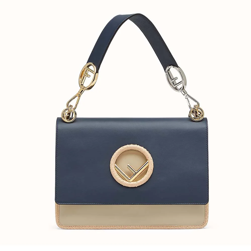 Fendi Kan I F Pale Blue Leather Bag with Exotic Details for Women Fendi Kan I F Pale Blue Leather Bag with Exotic Details for Women