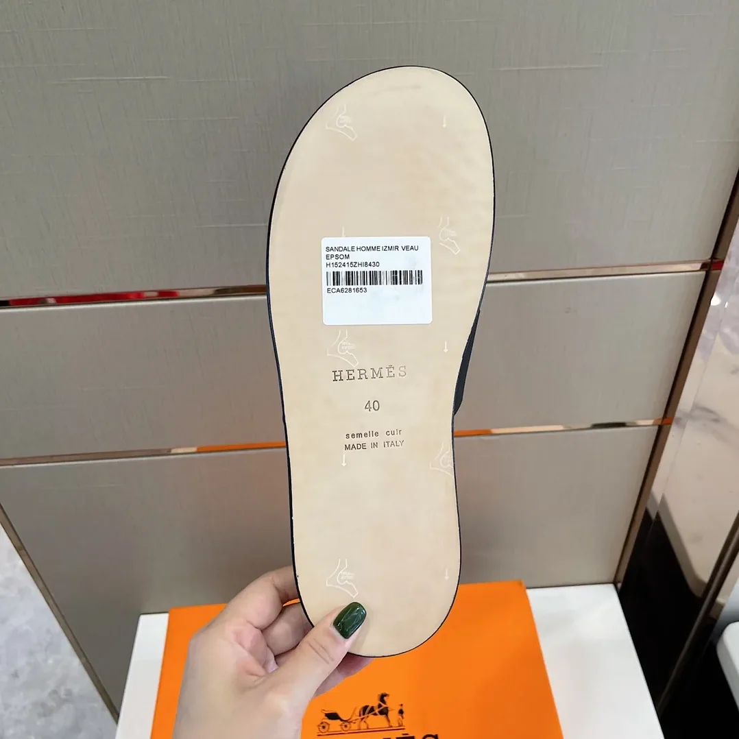 Hermes Izmir Sandals Black in Fluorescent Yellow