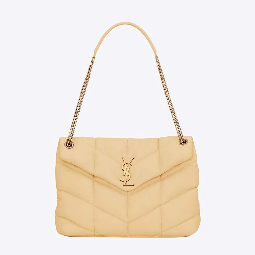 Saint Laurent YSL Puffer Medium Chain Bag in Quilted Lambskin for Women in Gold Saint Laurent YSL Puffer Medium Chain Bag in Quilted Lambskin for Women in Gold