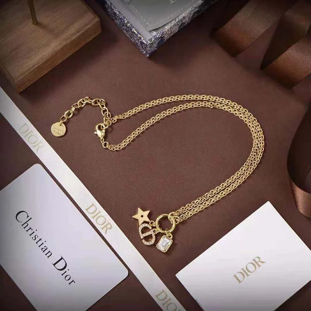 Dior Petit CD Necklace Gold-Finish Metal and White Crystals for Women