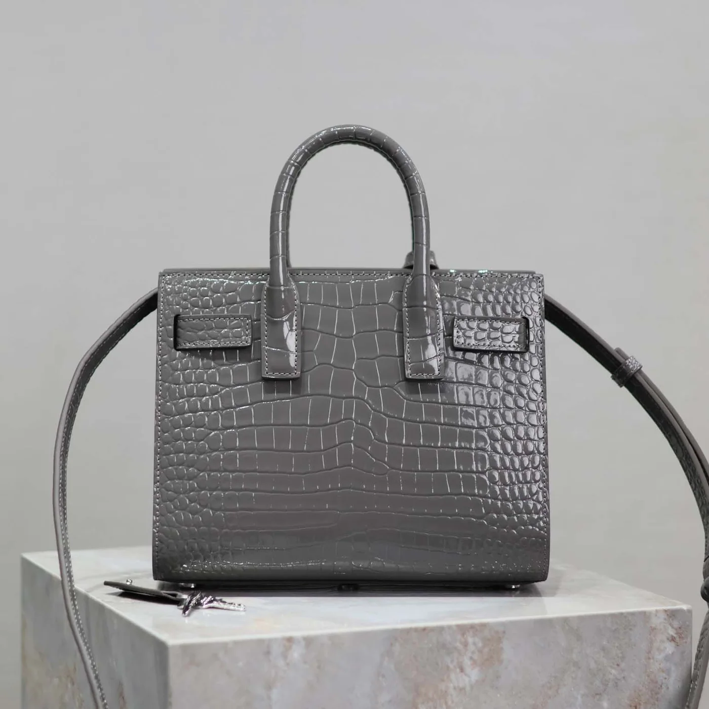 Saint Laurent YSL Sac De Jour in Crocodile Embossed Leather Nano for Women in Silver Saint Laurent YSL Sac De Jour in Crocodile Embossed Leather Nano for Women in Silver