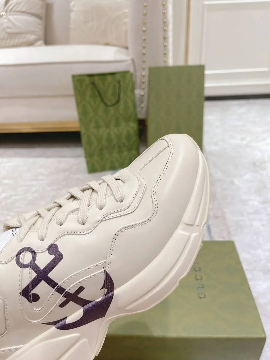 Gucci Printed Rhyton Sneaker White Gucci Printed Rhyton Sneaker White