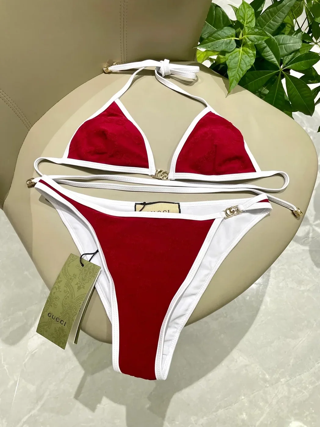 Gucci GG Jacquard Triangle Bikini Red Gucci GG Jacquard Triangle Bikini Red
