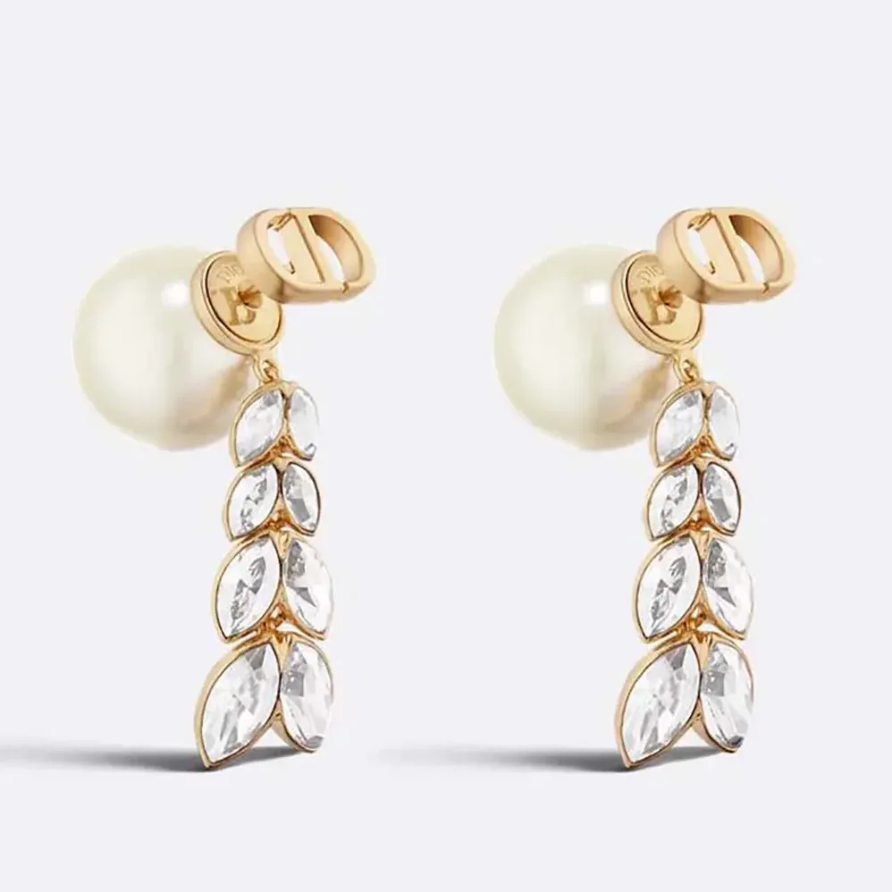 Dior Tribales Earrings Gold-Finish Metal with White Resin Pearls and Silver for Women in Tone Crystals Dior Tribales Earrings Gold-Finish Metal with White Resin Pearls and Silver for Women in Tone Crystals