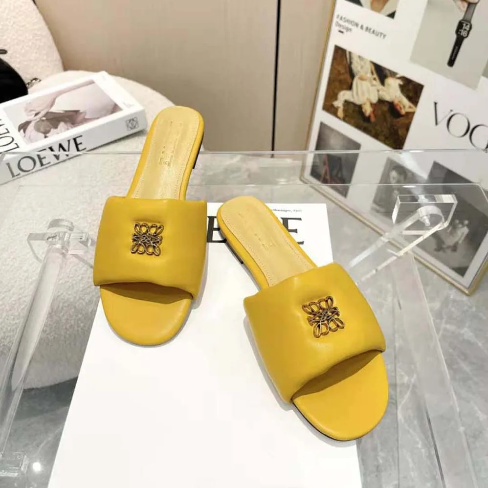 Loewe Anagram Padded Slide in Lambskin for Women in Yellow