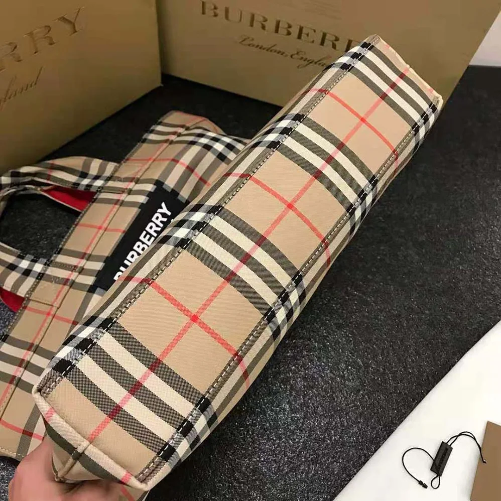 Burberry Logo Applique Vintage Check Cotton Blend Tote for Men