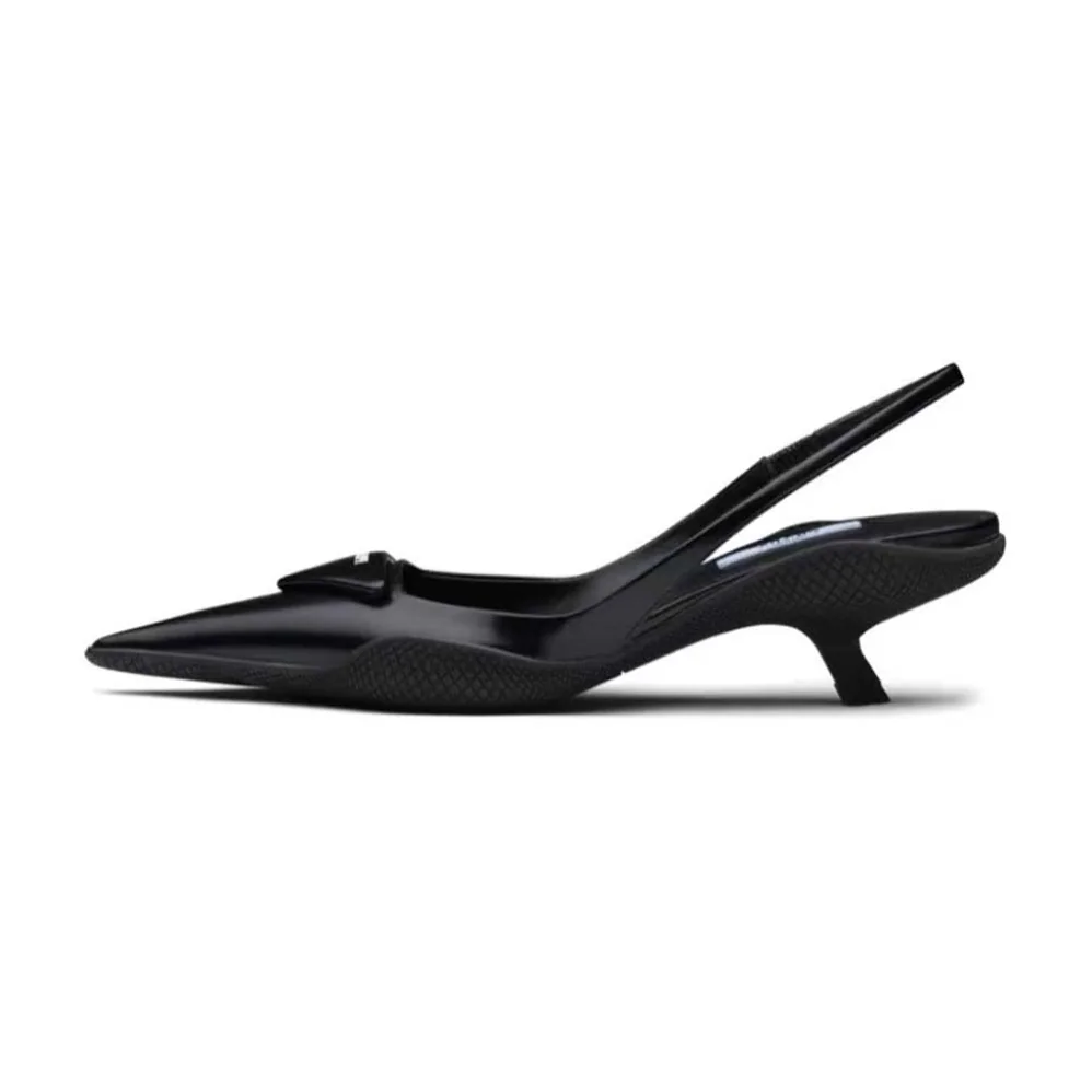 Prada Brushed Leather Slingback Pumps for Women in Black Prada Brushed Leather Slingback Pumps for Women in Black