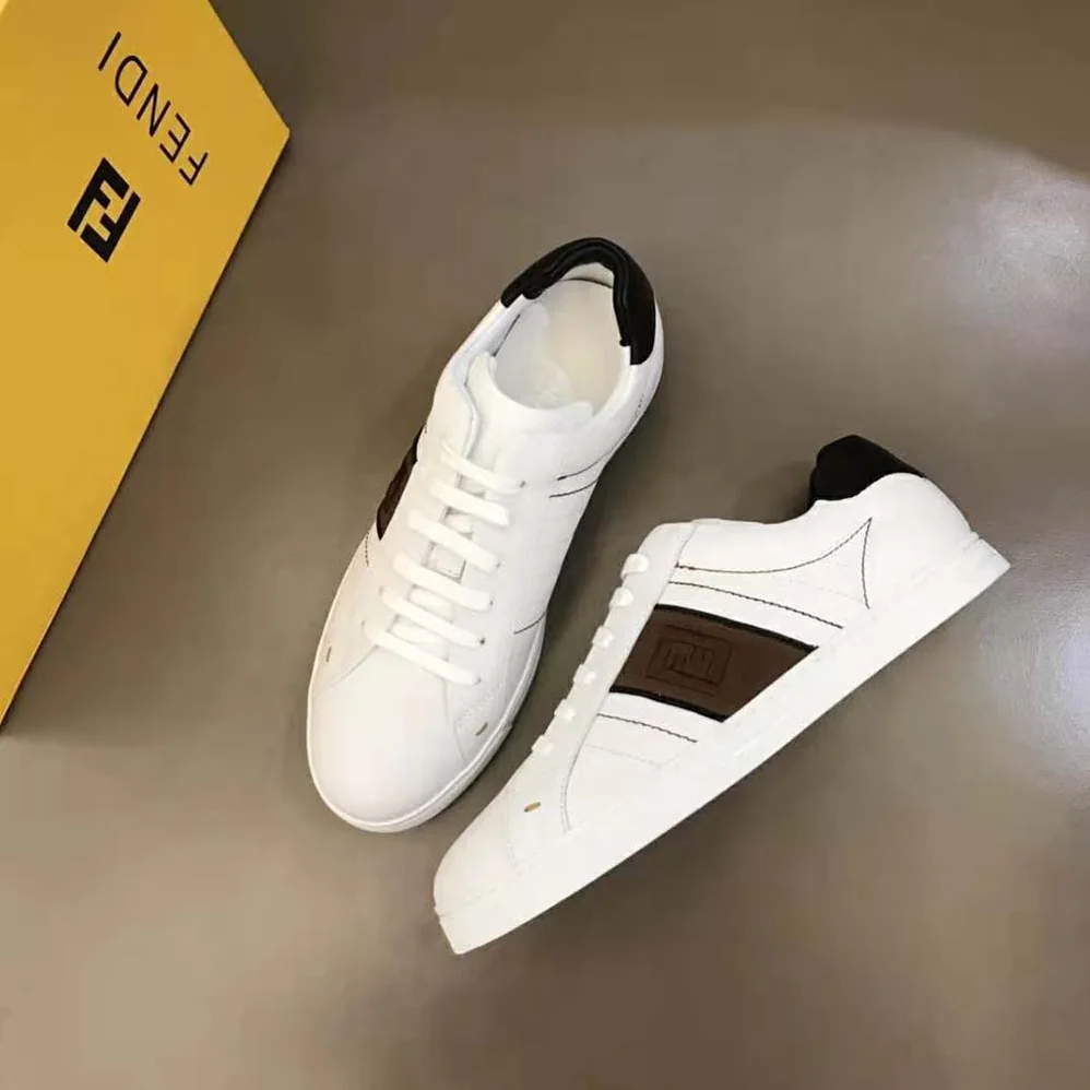 Fendi White Leather Low-Tops Sneakers Rubber Box Sole for Men