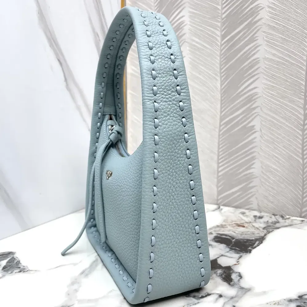 Fendi Mini Fendessence Small Light Blue Selleria Bag with 264 Hand for Women in sewn Topstitches