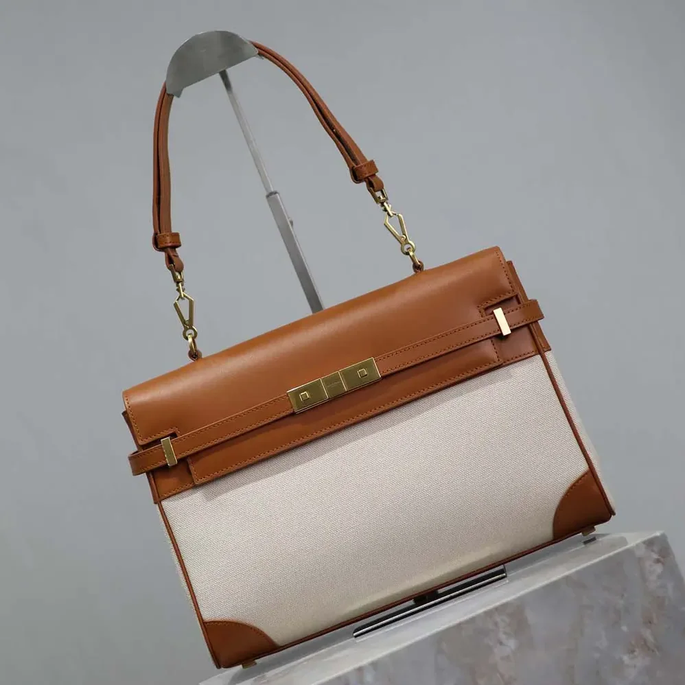 Saint Laurent YSL Manhattan Top Handle in Canvas and Leather for Women