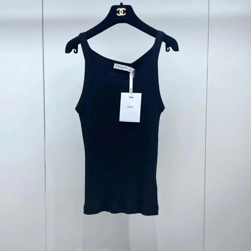 Dior Tank Top Black Ribbed Cotton Jersey for Women Dior Tank Top Black Ribbed Cotton Jersey for Women