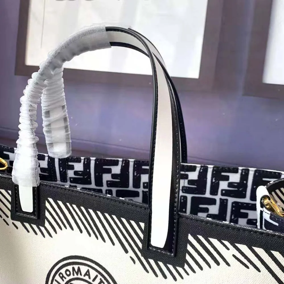 Fendi Shopper White Glazed Canvas Bag for Women
