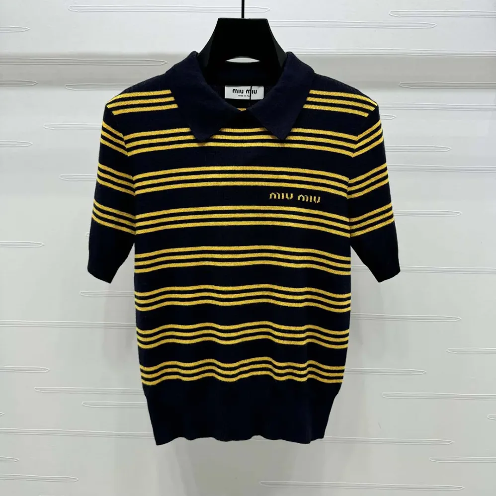 Miu Miu Striped Cashmere and Silk Polo Sweater for Women