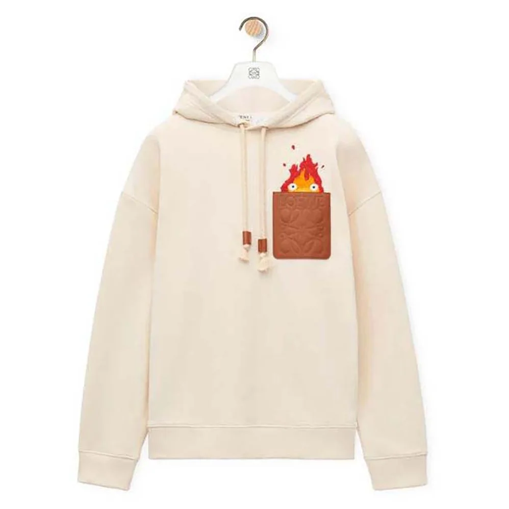 Loewe Calcifer Leather Patch Hoodie in Cotton for Women in White