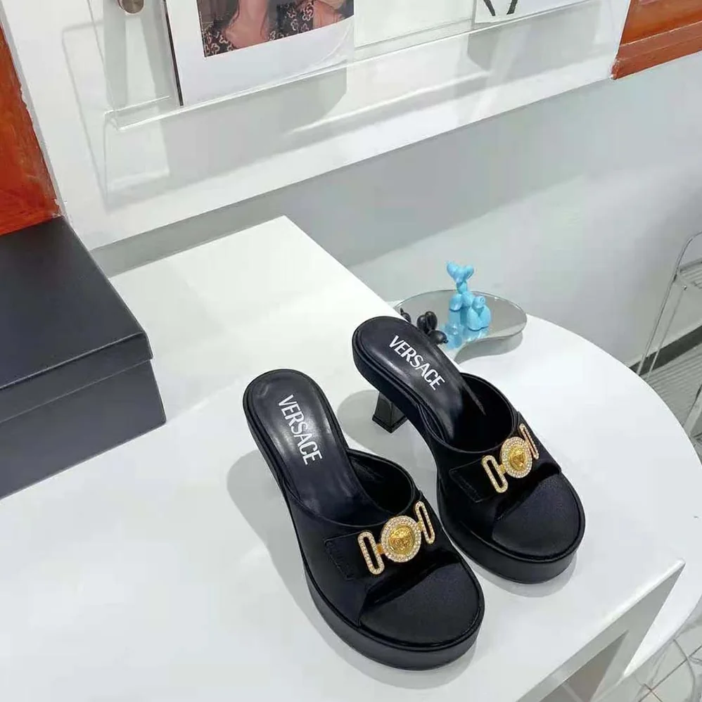 Versace Medusa Biggie Crystal Mules for Women in Black Versace Medusa Biggie Crystal Mules for Women in Black