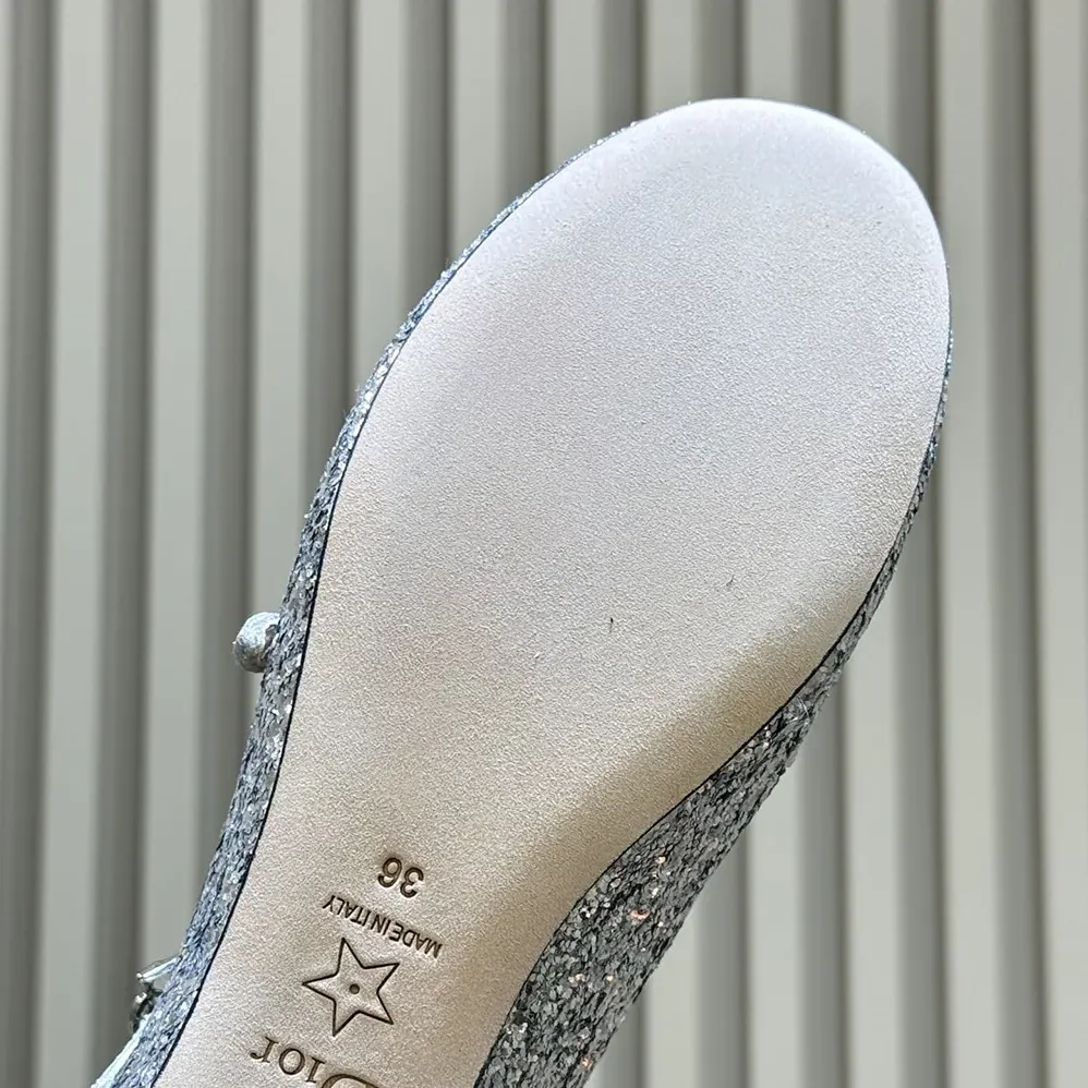 Dior Very Dior Ballet Flat Silver-Tone Laminated Lambskin and Glitter for Women Dior Very Dior Ballet Flat Silver-Tone Laminated Lambskin and Glitter for Women