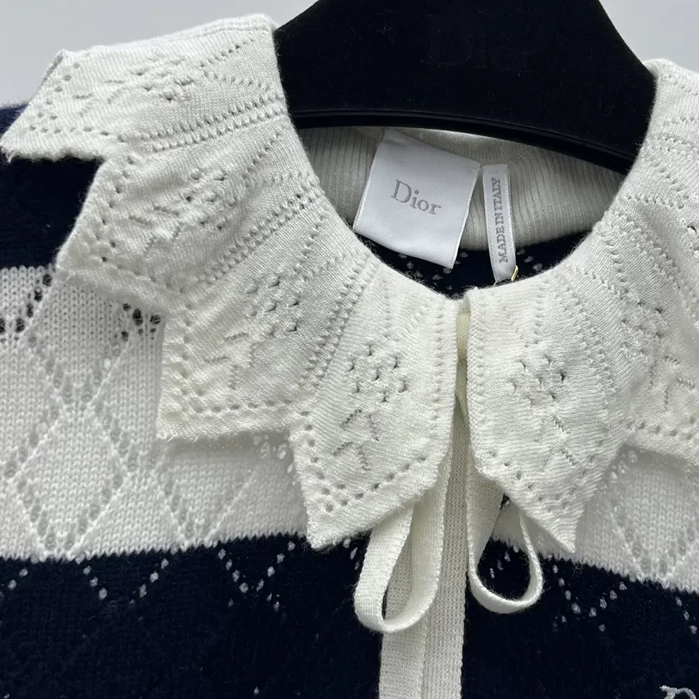 Dior Marinière Sweater Vest White and Navy Blue Openwork Cashmere Knit for Women