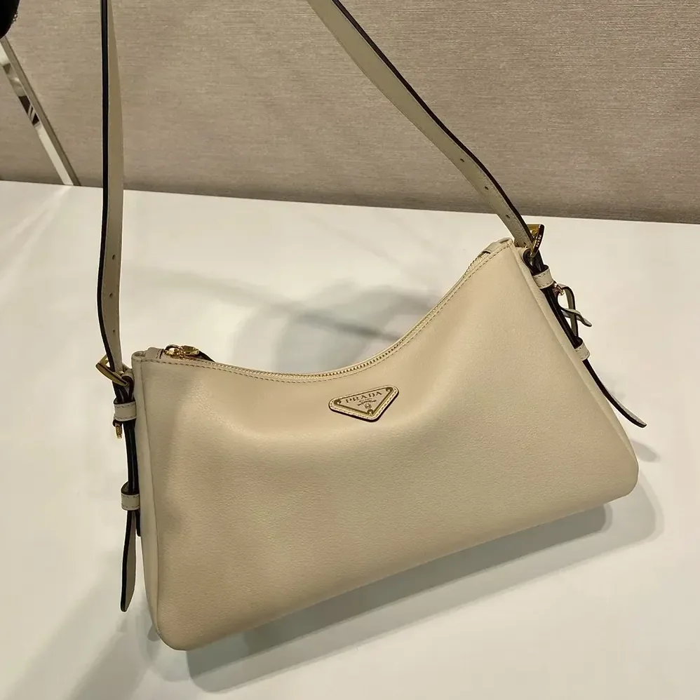 Prada Aimée Medium Leather Shoulder Bag for Women in Sandy Prada Aimée Medium Leather Shoulder Bag for Women in Sandy