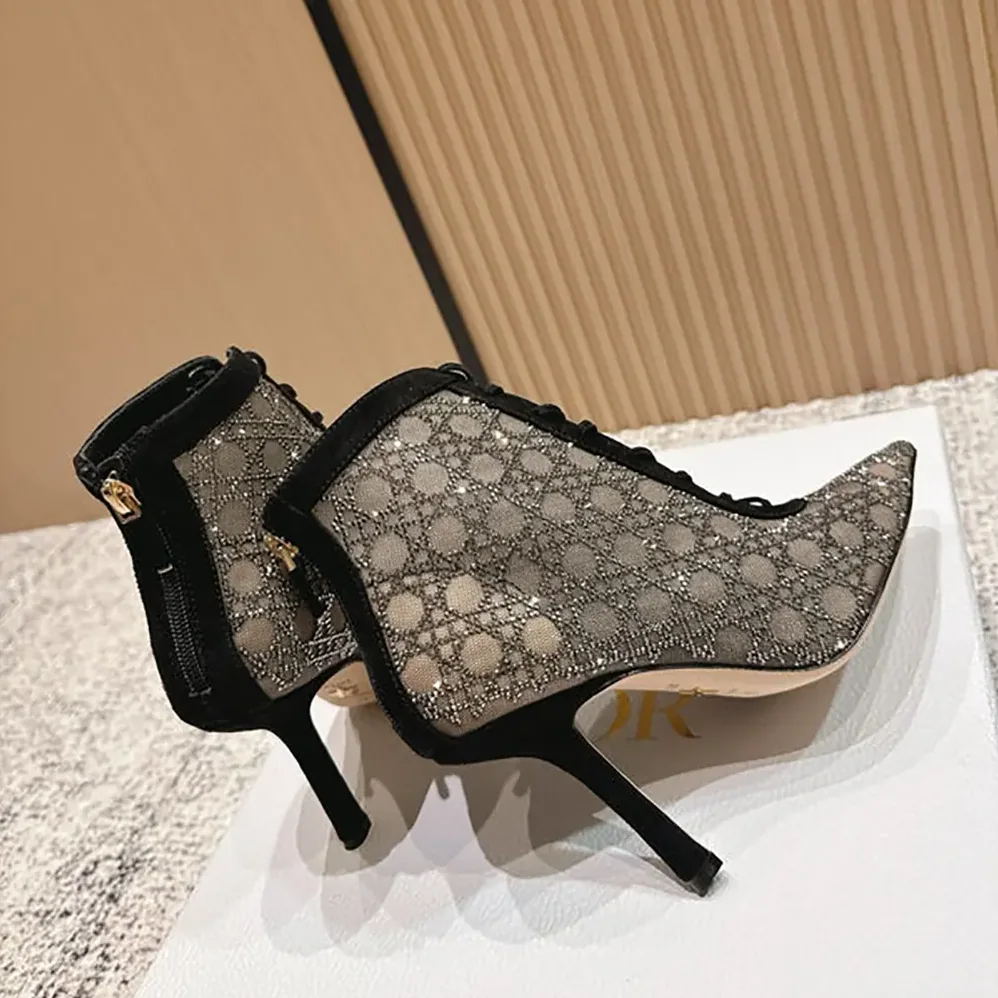 Dior Naughtily-D Heeled Ankle Boot Transparent Mesh for Women in Black