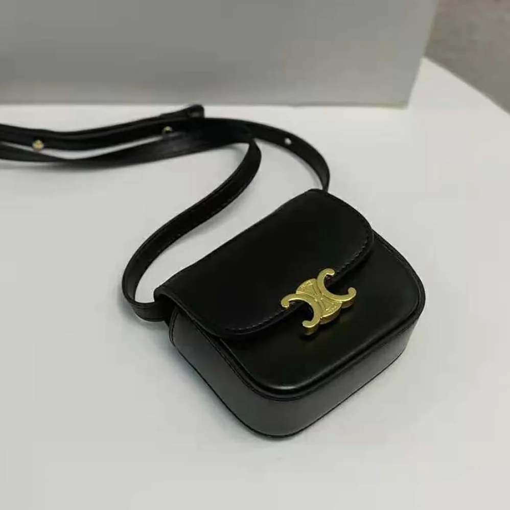 Celine Mini Triomphe in Shiny Calfskin for Women in Black
