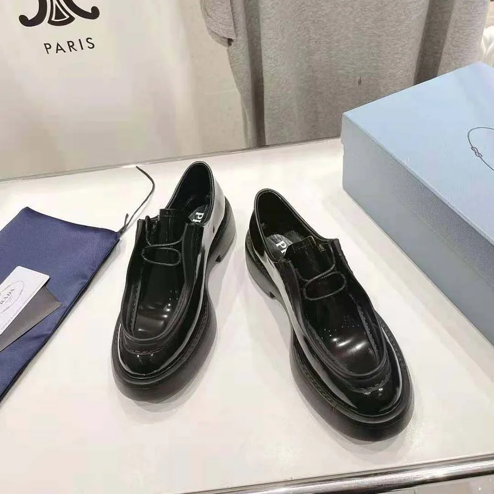 Prada Brushed Leather Lace-up Shoes for Women in Black Prada Brushed Leather Lace-up Shoes for Women in Black