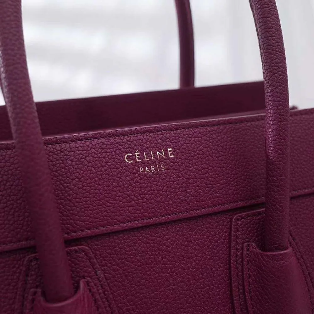 Celine Micro Luggage Handbag in Drummed Calfskin for Women in Maroon