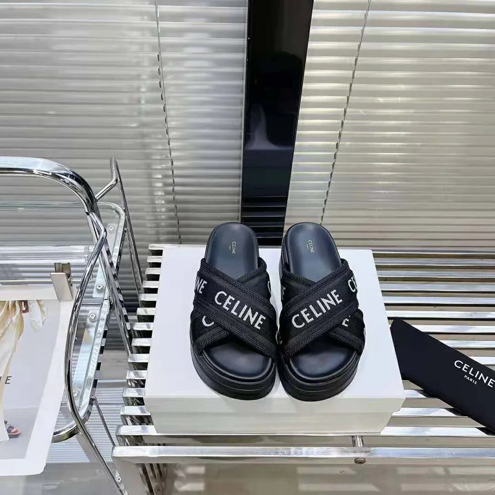 Celine Block Slide in Mesh & Textile with Celine Jacquard for Women Celine Block Slide in Mesh & Textile with Celine Jacquard for Women