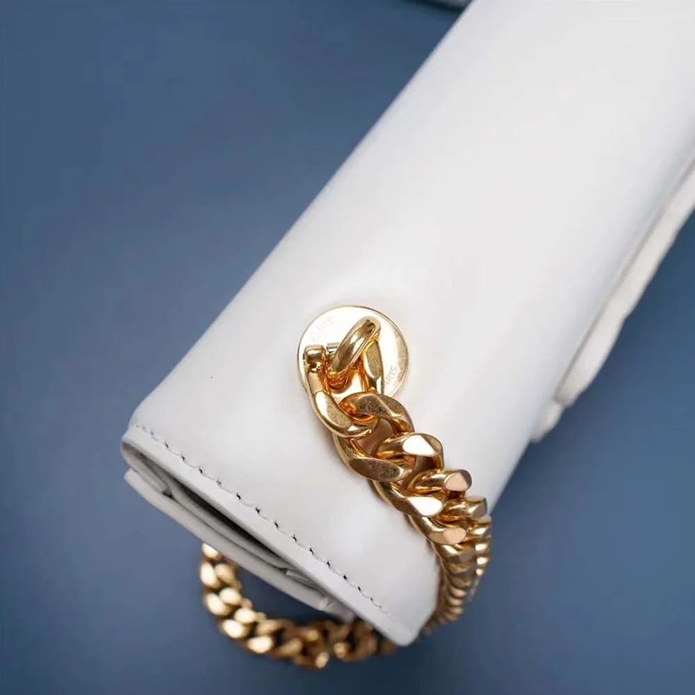 Celine Chain Shoulder Bag Cuir Triomphe in Shiny Calfskin for Women in White