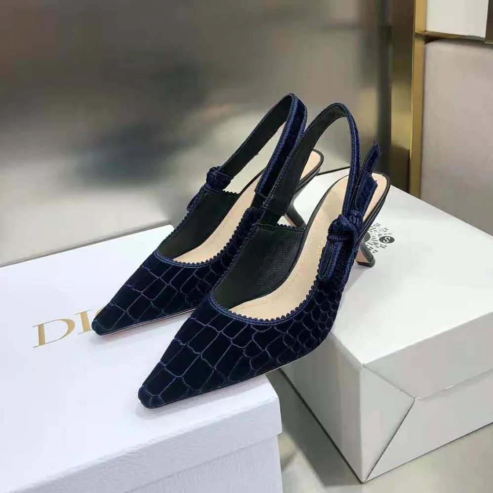 Dior J'Adior Slingback Pump Deep Blue Crocodile for Women in Effect Embroidered Velvet