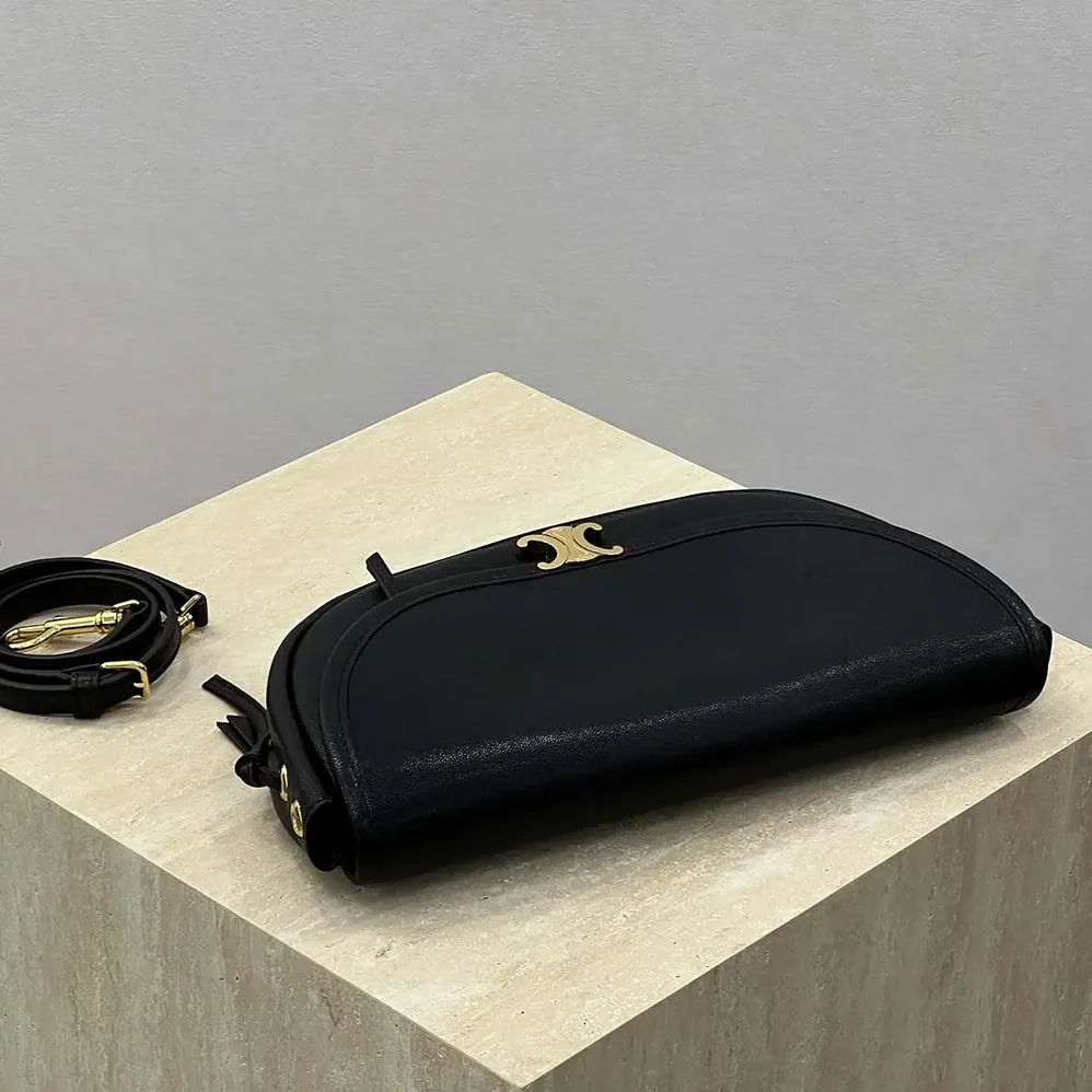 Celine Little Halfmoon Soft Triomphe in Supple Shiny Lambskin for Women in Black Celine Little Halfmoon Soft Triomphe in Supple Shiny Lambskin for Women in Black