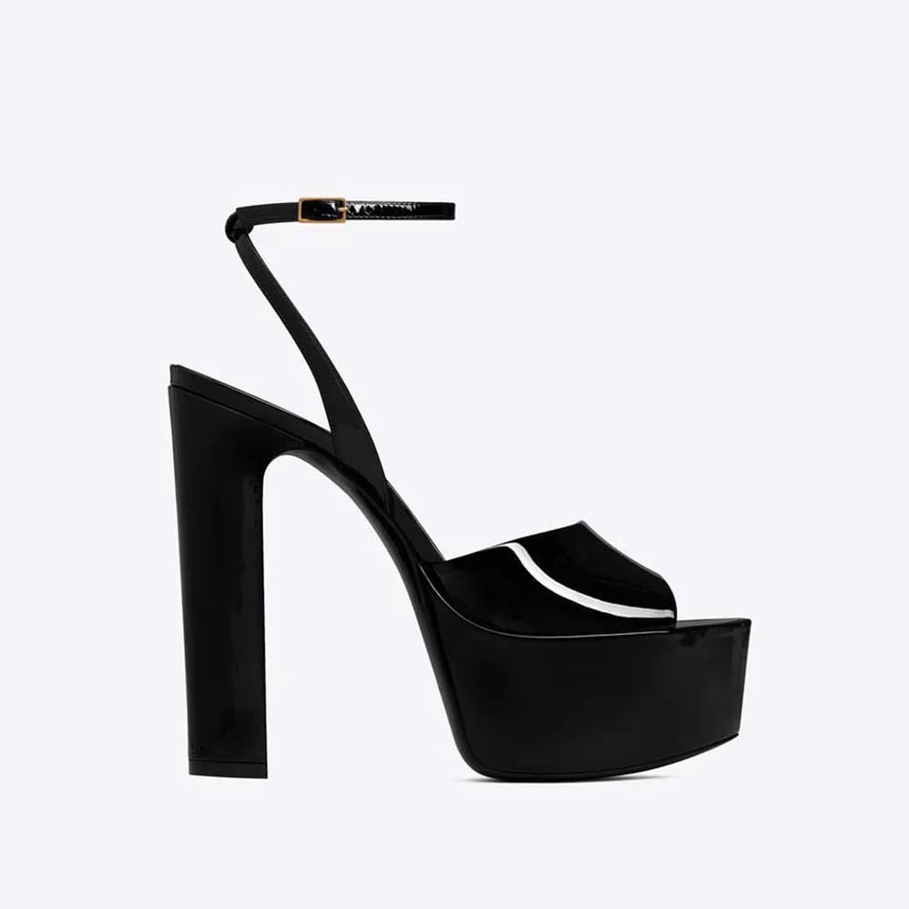 Saint Laurent YSL Jodie Platform Sandals in Patent Leather for Women in Black