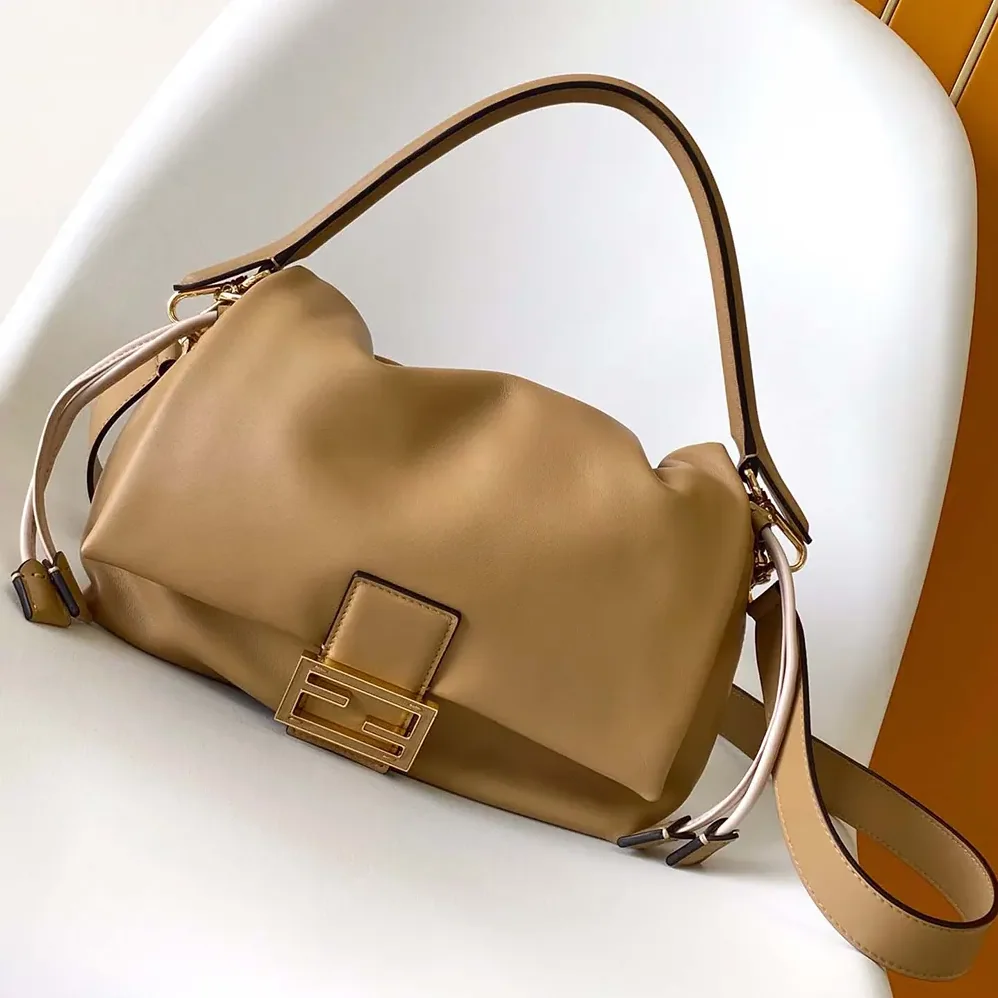 Fendi Mamma Baguette Medium Pale Brown Nappa Leather Bag for Women Fendi Mamma Baguette Medium Pale Brown Nappa Leather Bag for Women