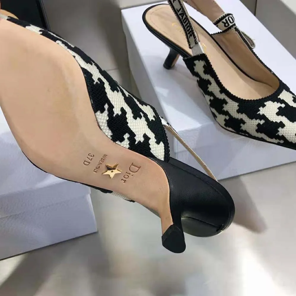 Dior J'Adior Slingback Pump Black and White Cotton Embroidery for Women Dior J'Adior Slingback Pump Black and White Cotton Embroidery for Women