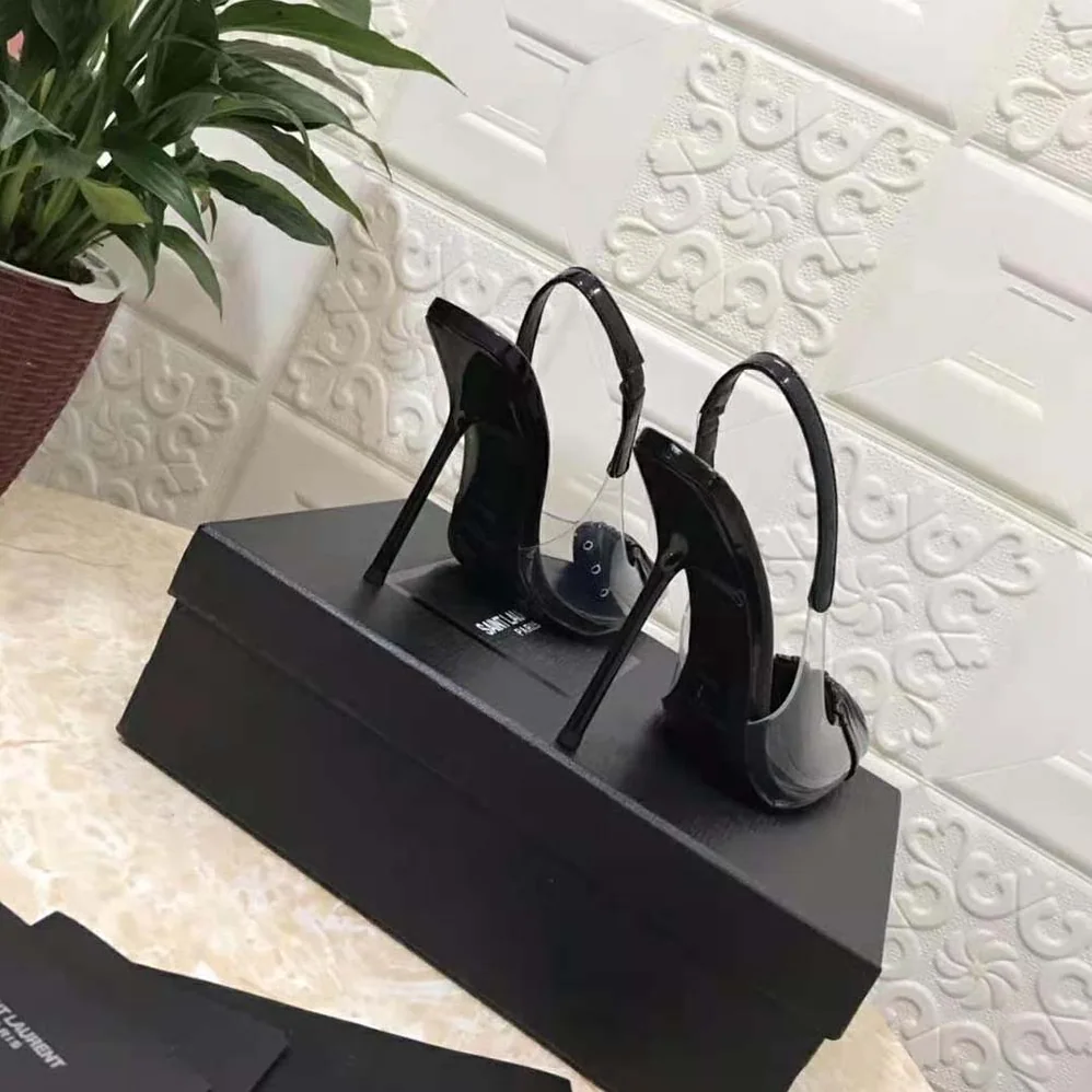 Saint Laurent YSL Chica Slingback Pumps in Tpu and Patent Leather for Women in Black Saint Laurent YSL Chica Slingback Pumps in Tpu and Patent Leather for Women in Black