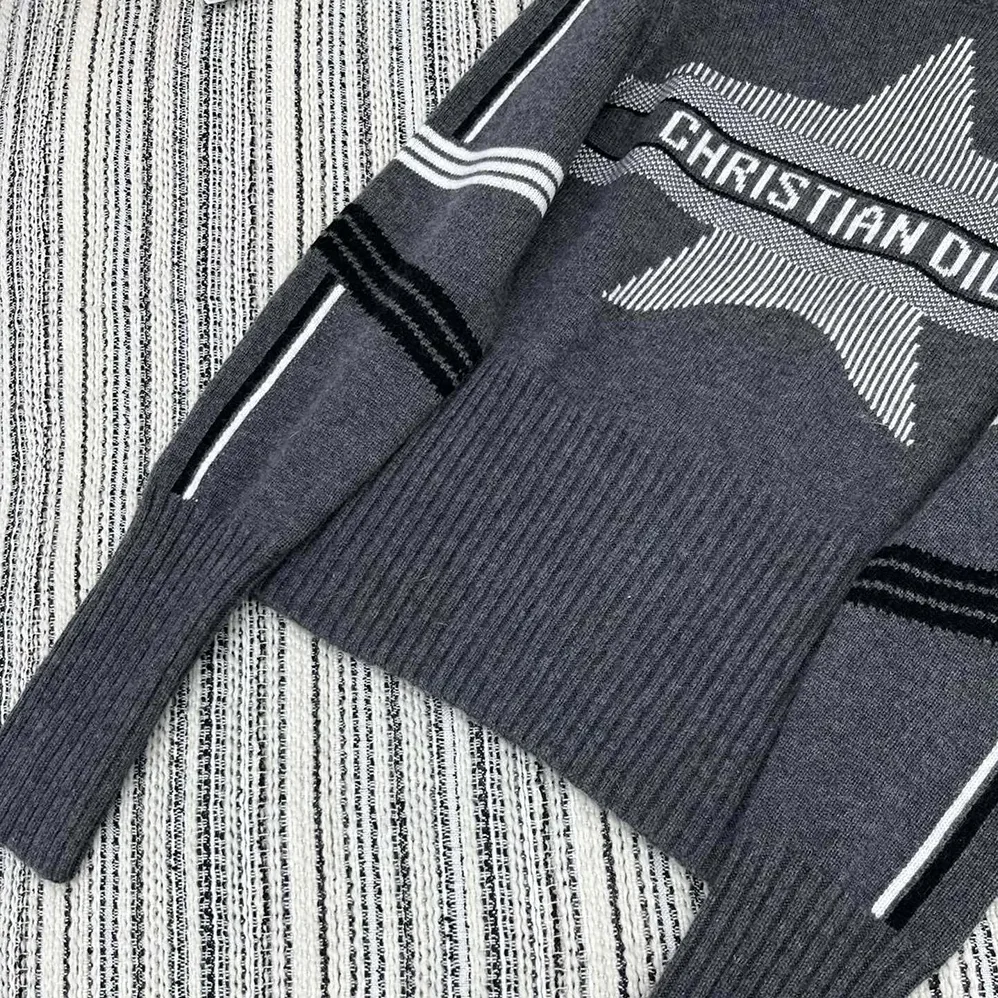 Dior DiorAlps Mock Neck Sweater Gray Virgin Wool and Cashmere Knit with White Dior Star Motif for Women