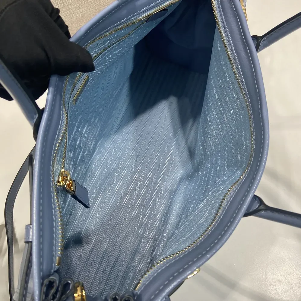 Prada Bonnie Large Leather Handbag for Women in Light Blue Prada Bonnie Large Leather Handbag for Women in Light Blue