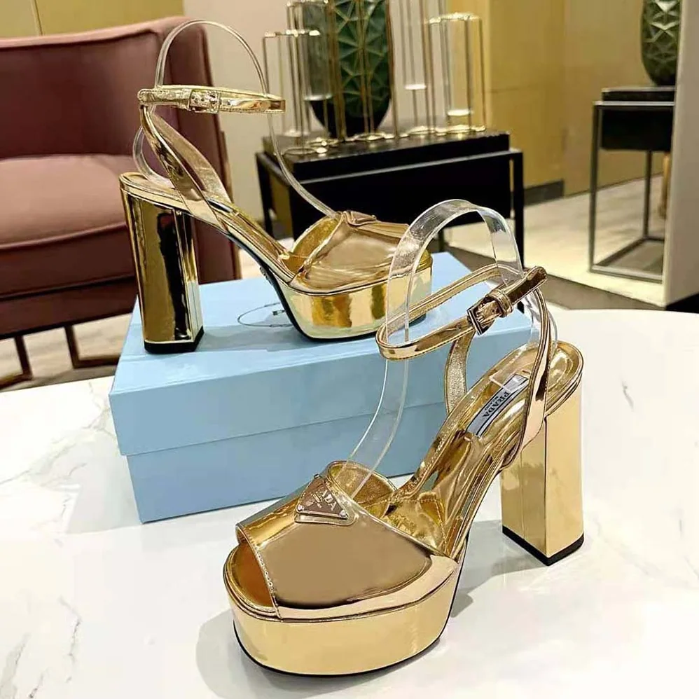 Prada Metallic Leather Platform Sandals for Women Prada Metallic Leather Platform Sandals for Women