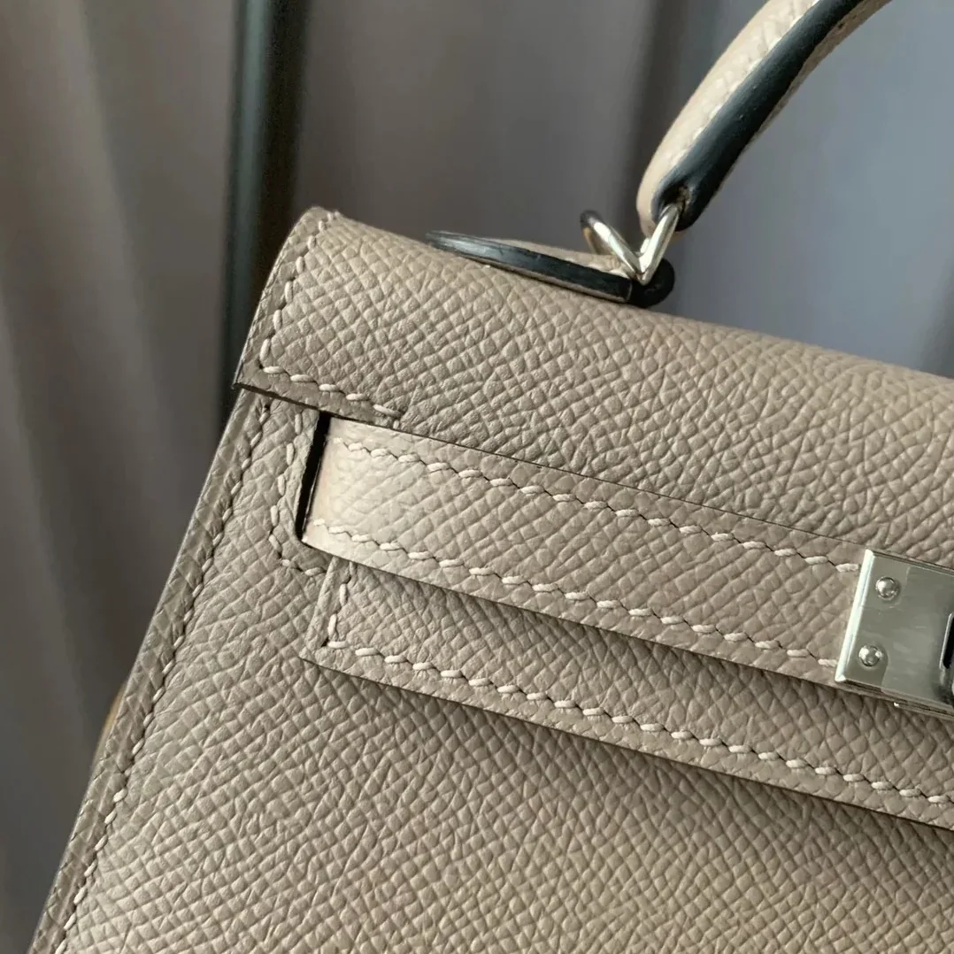 Hermes Kelly Mini Top Handle Bag / Light Grey Epsom Palladium Hardware