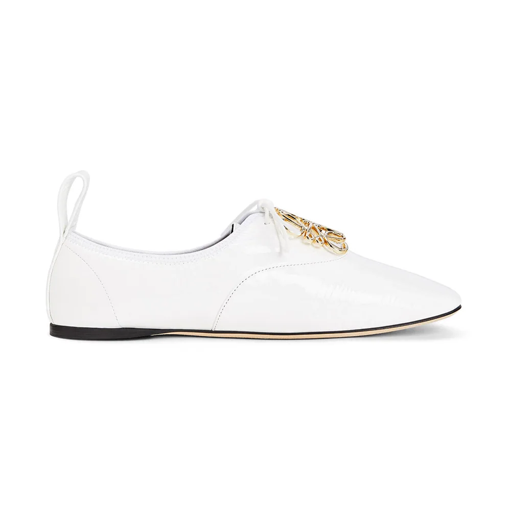 Loewe Soft Derby Anagram in Patent Calf for Women in White