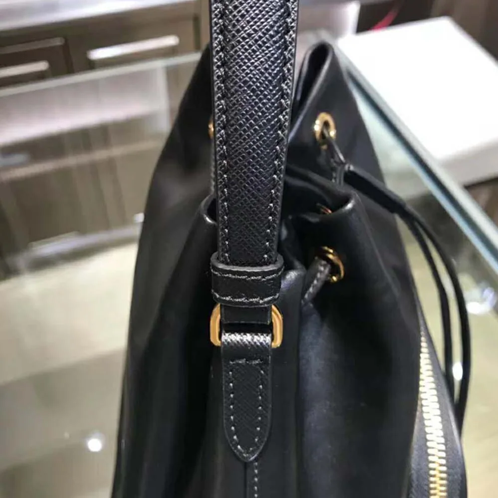 Prada Leather Bucket Shoulder Bag for Women in Black