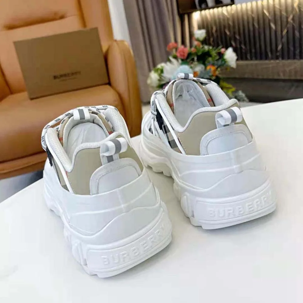 Burberry Vintage Check Cotton and Leather Arthur Sneakers for Women in White Burberry Vintage Check Cotton and Leather Arthur Sneakers for Women in White