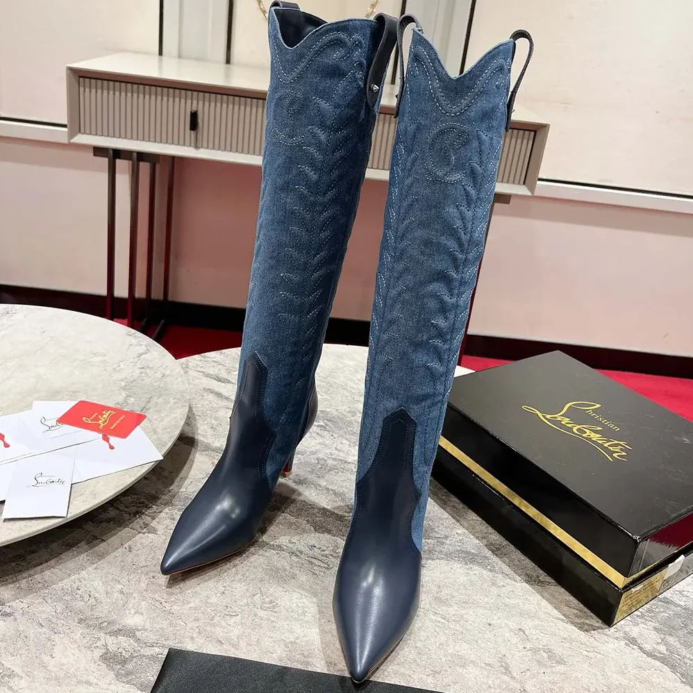 Christian Louboutin Santia Botta 85 mm Boots Nappa Leather and Denim for Women Christian Louboutin Santia Botta 85 mm Boots Nappa Leather and Denim for Women
